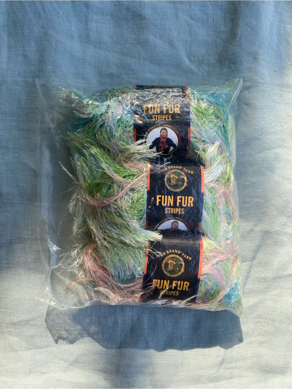 NWT Lot of 3 Lion Brand Fun Fur Stripes 301 South Beach eyelash yarn skeins